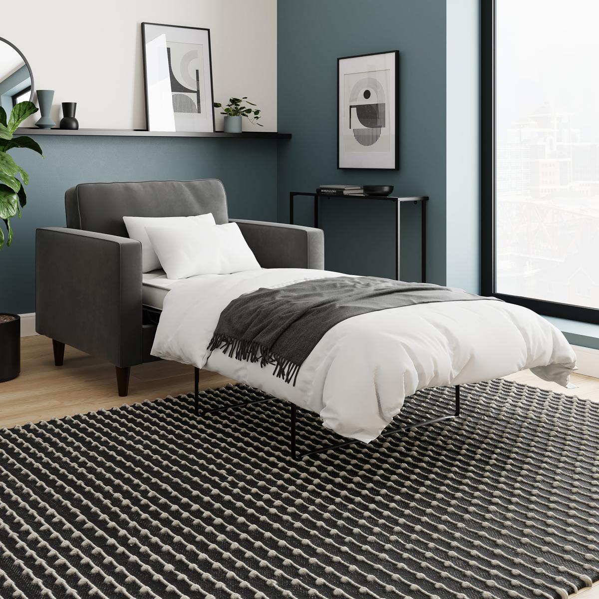 Zoe Velvet Snuggle Single Sofa Bed Steeple Grey – image 1