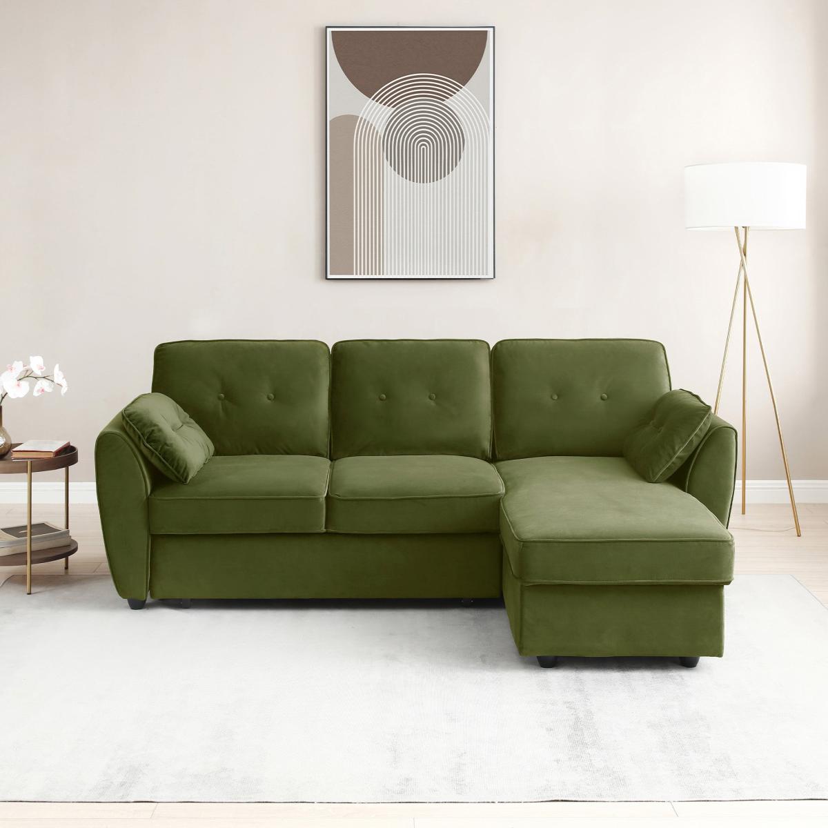 Mila Corner Sofabed, Velvet Olive – image 2