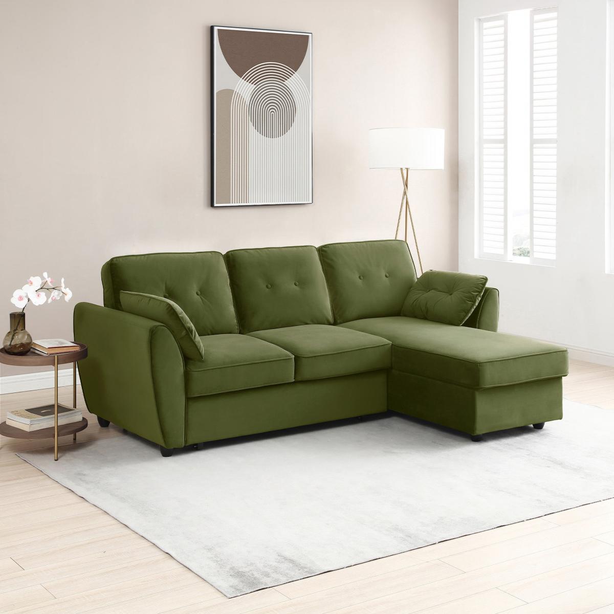 Mila Corner Sofabed, Velvet Olive – image 3