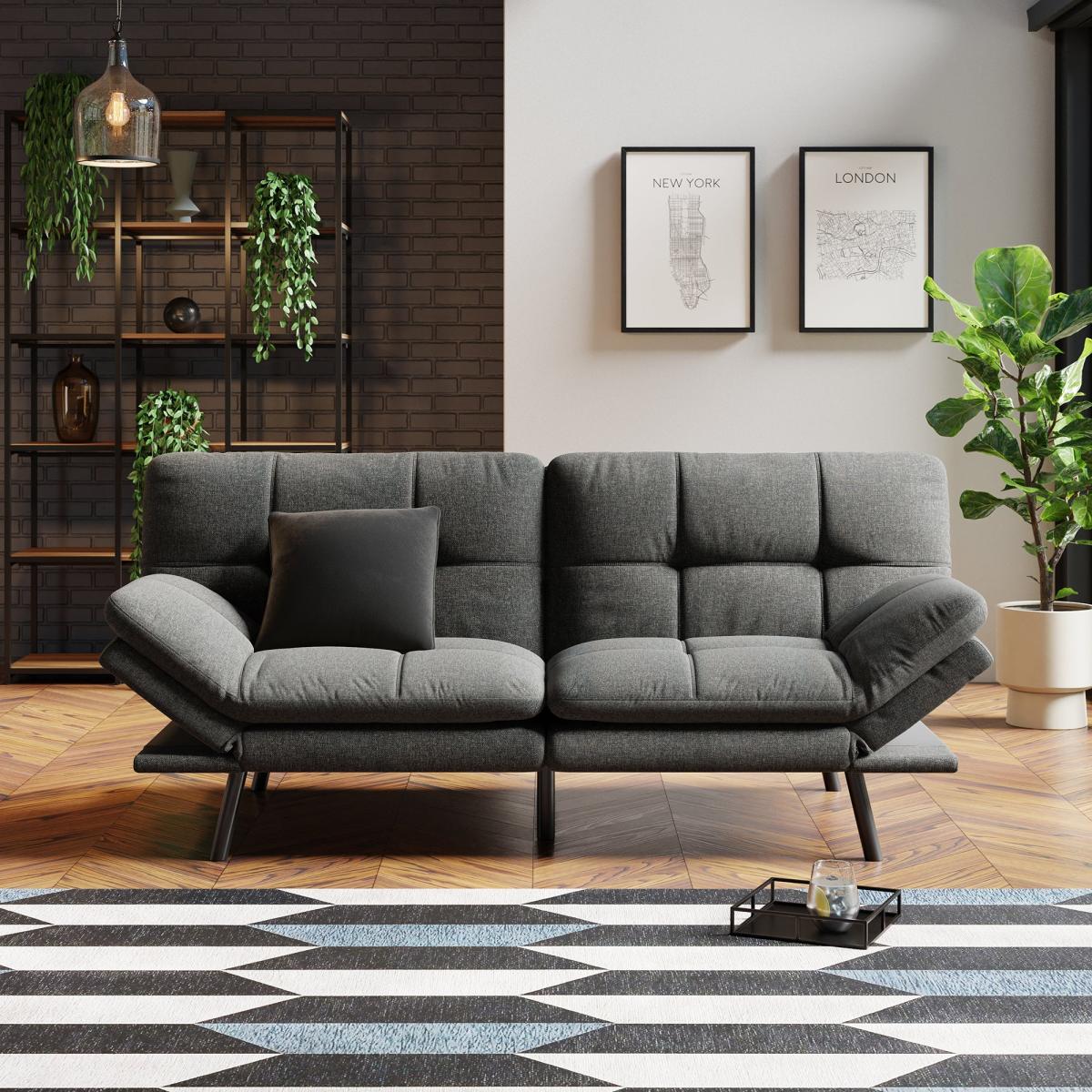 Harrison Quilted Textured Weave Clic Clac Sofa Bed Charcoal – image 3