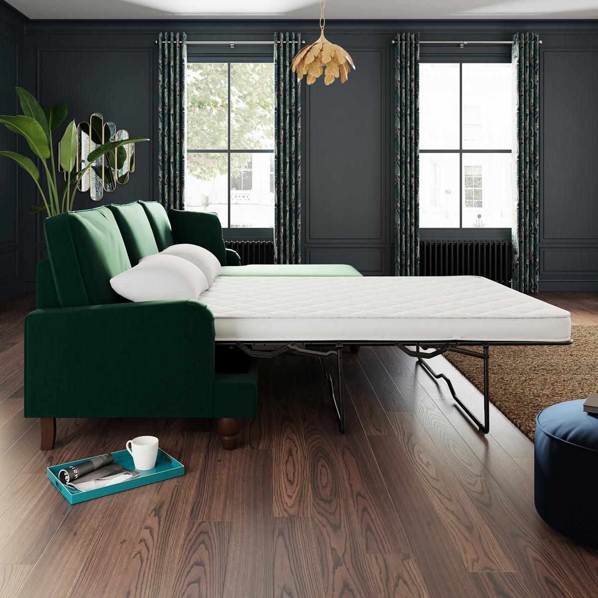 Beatrice Matte Velvet Corner Storage Sofa Bed Matte Velvet Bottle Green – image 5