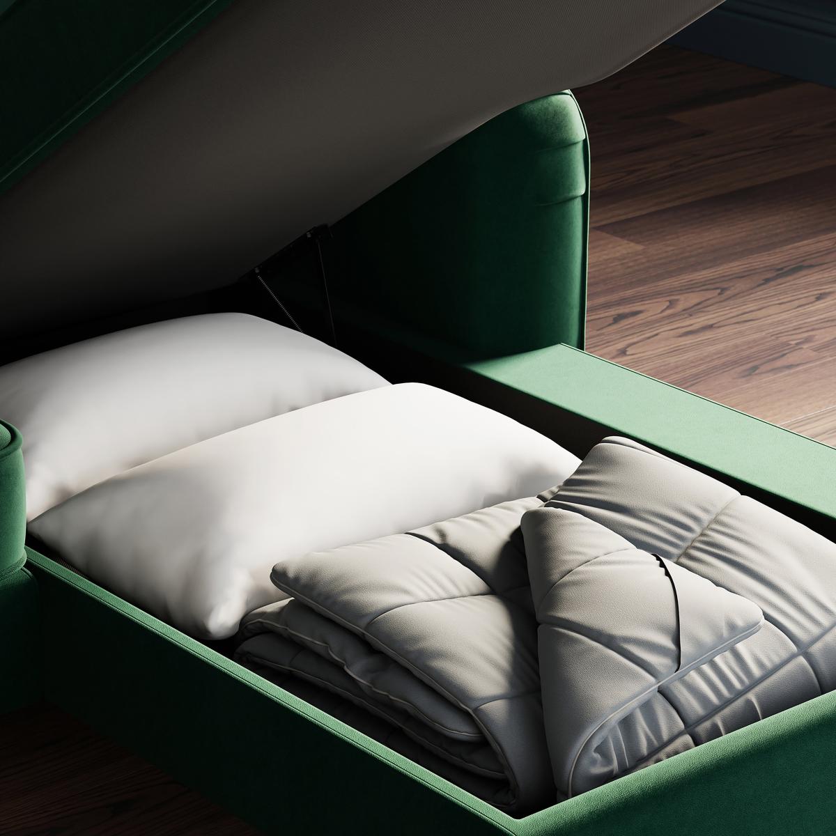 Beatrice Matte Velvet Corner Storage Sofa Bed Matte Velvet Bottle Green – image 6
