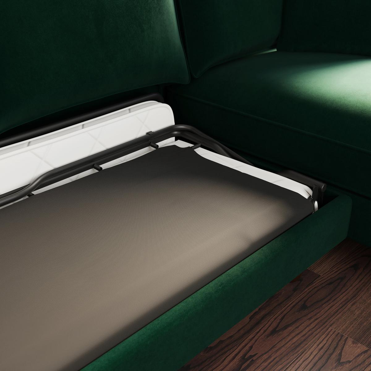 Beatrice Matte Velvet Corner Storage Sofa Bed Matte Velvet Bottle Green – image 7