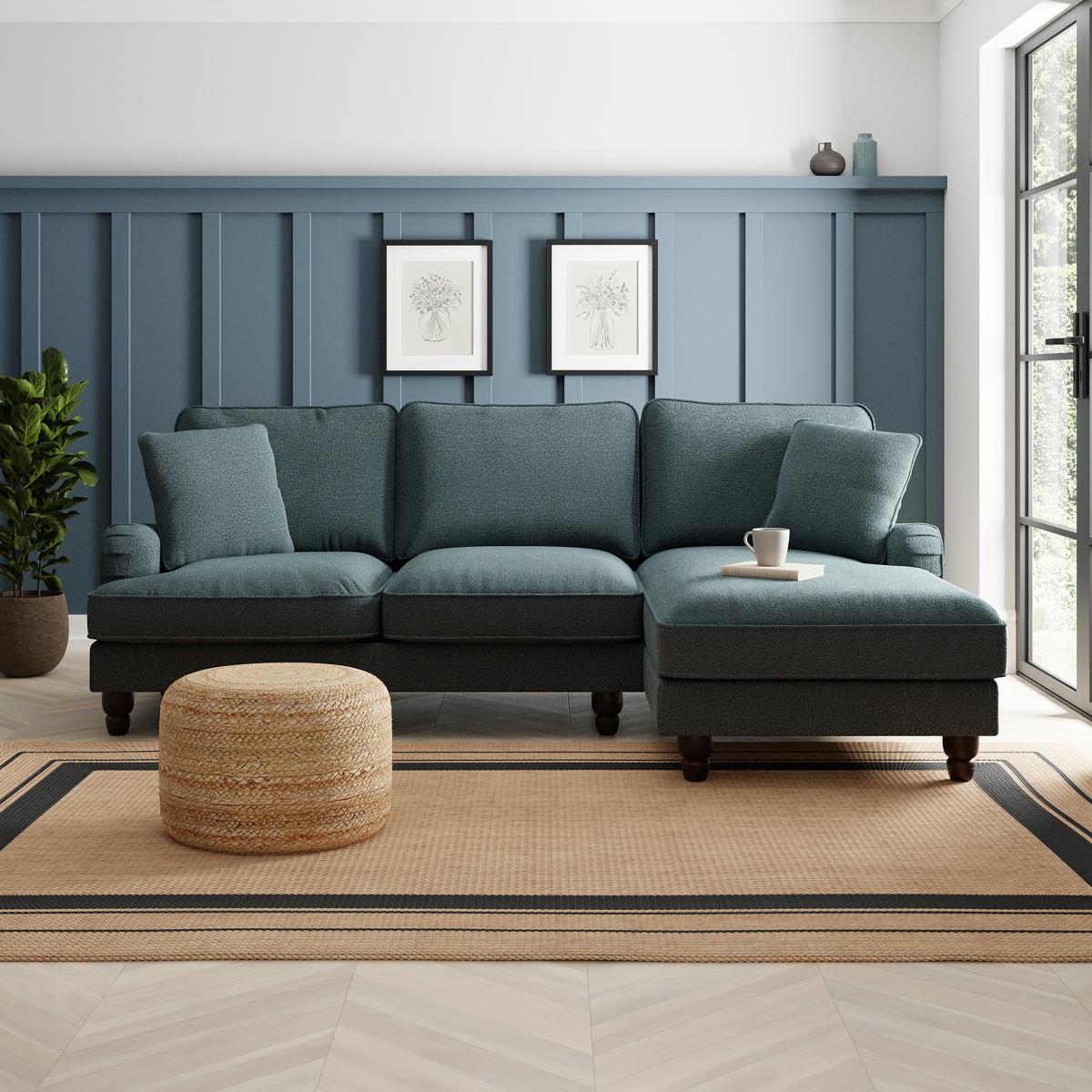 Beatrice Chunky Chenille Corner Storage Sofa Bed Pacific Blue – image 2