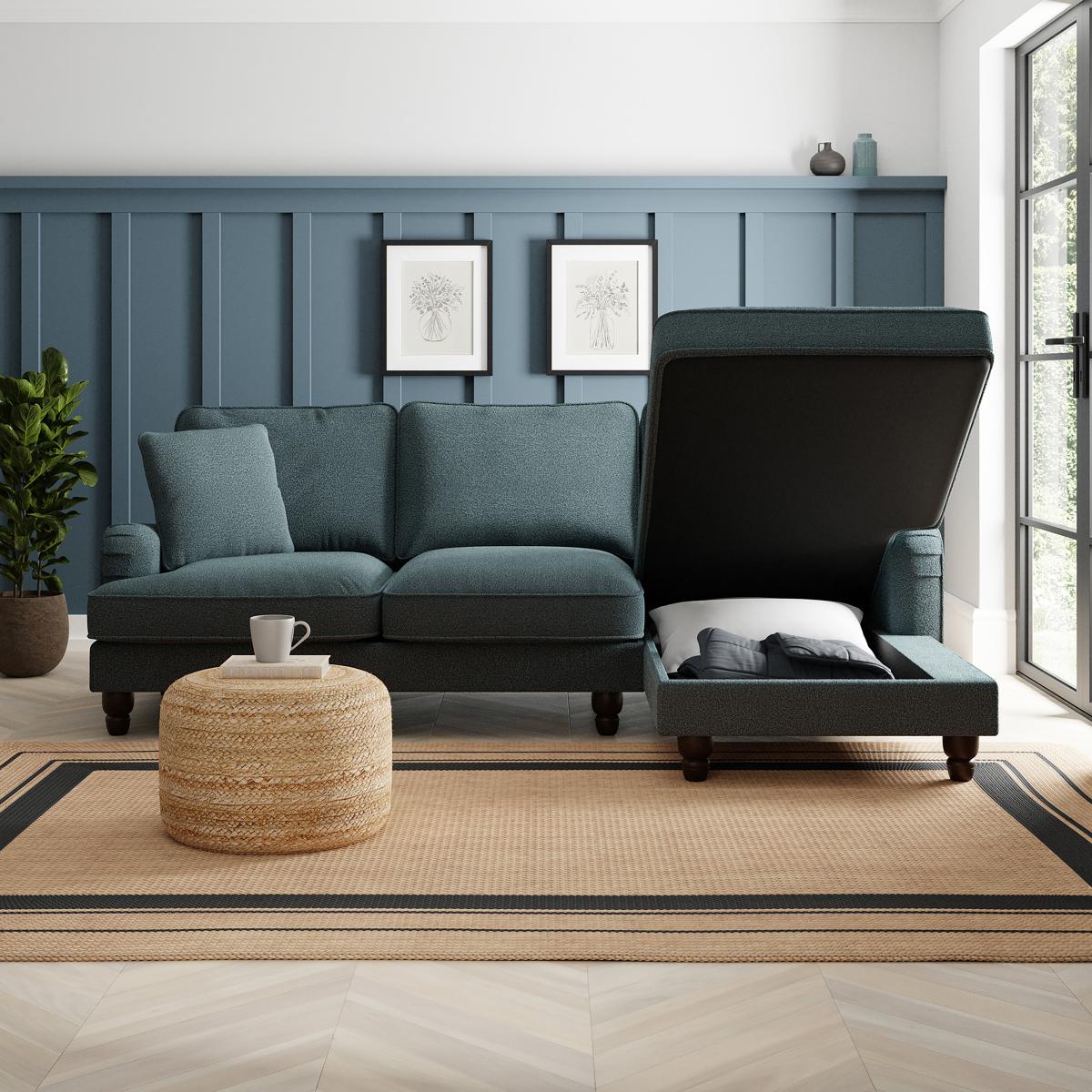 Beatrice Chunky Chenille Corner Storage Sofa Bed Pacific Blue – image 3