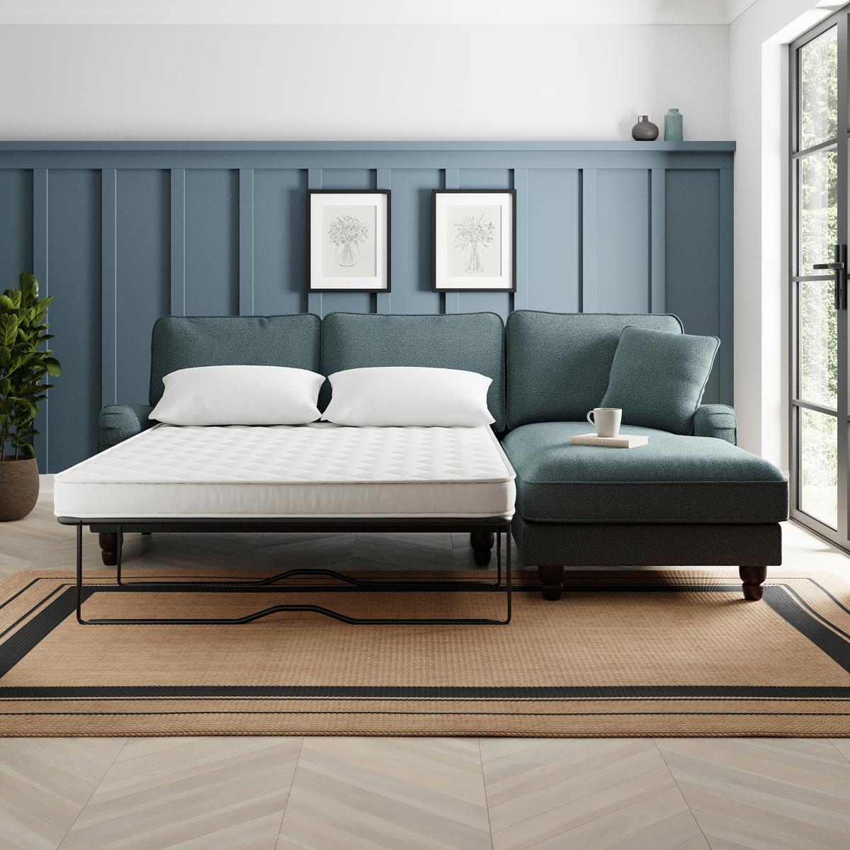 Beatrice Chunky Chenille Corner Storage Sofa Bed Pacific Blue – image 4