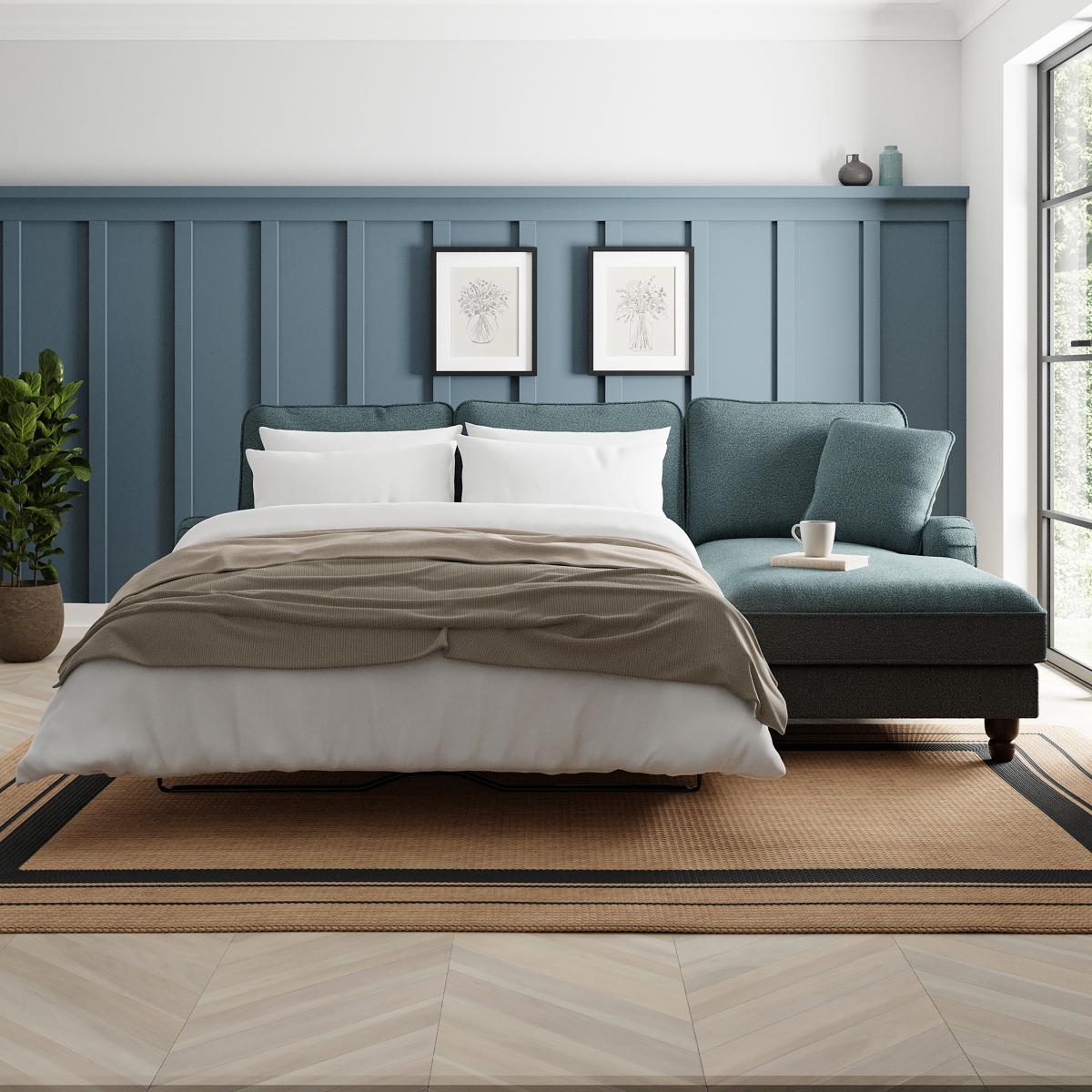 Beatrice Chunky Chenille Corner Storage Sofa Bed Pacific Blue – image 1