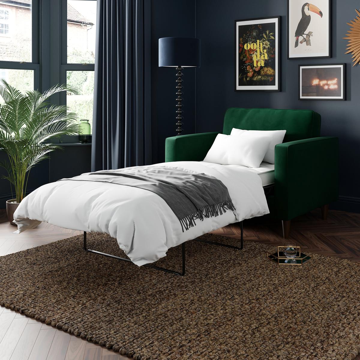Zoe Velvet Snuggle Single Sofa Bed Bottle Green – image 2