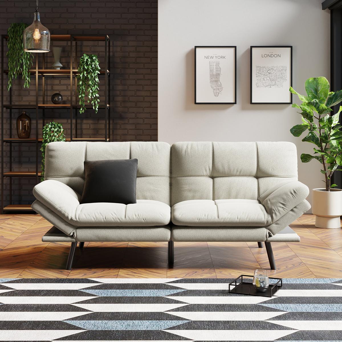 Harrison Quilted Chenille Clic Clac Sofa Bed Natural – image 3