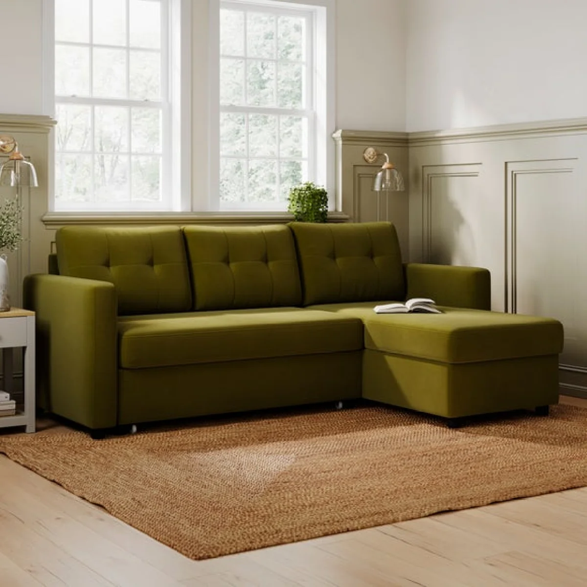 Barker Velvet Trundle Corner Chaise Sofa Bed – image 2
