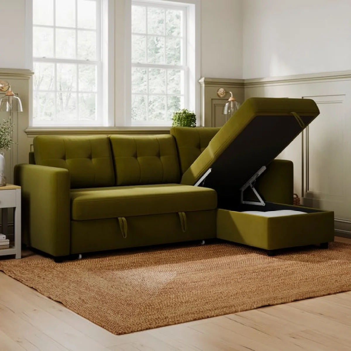 Barker Velvet Trundle Corner Chaise Sofa Bed – image 3
