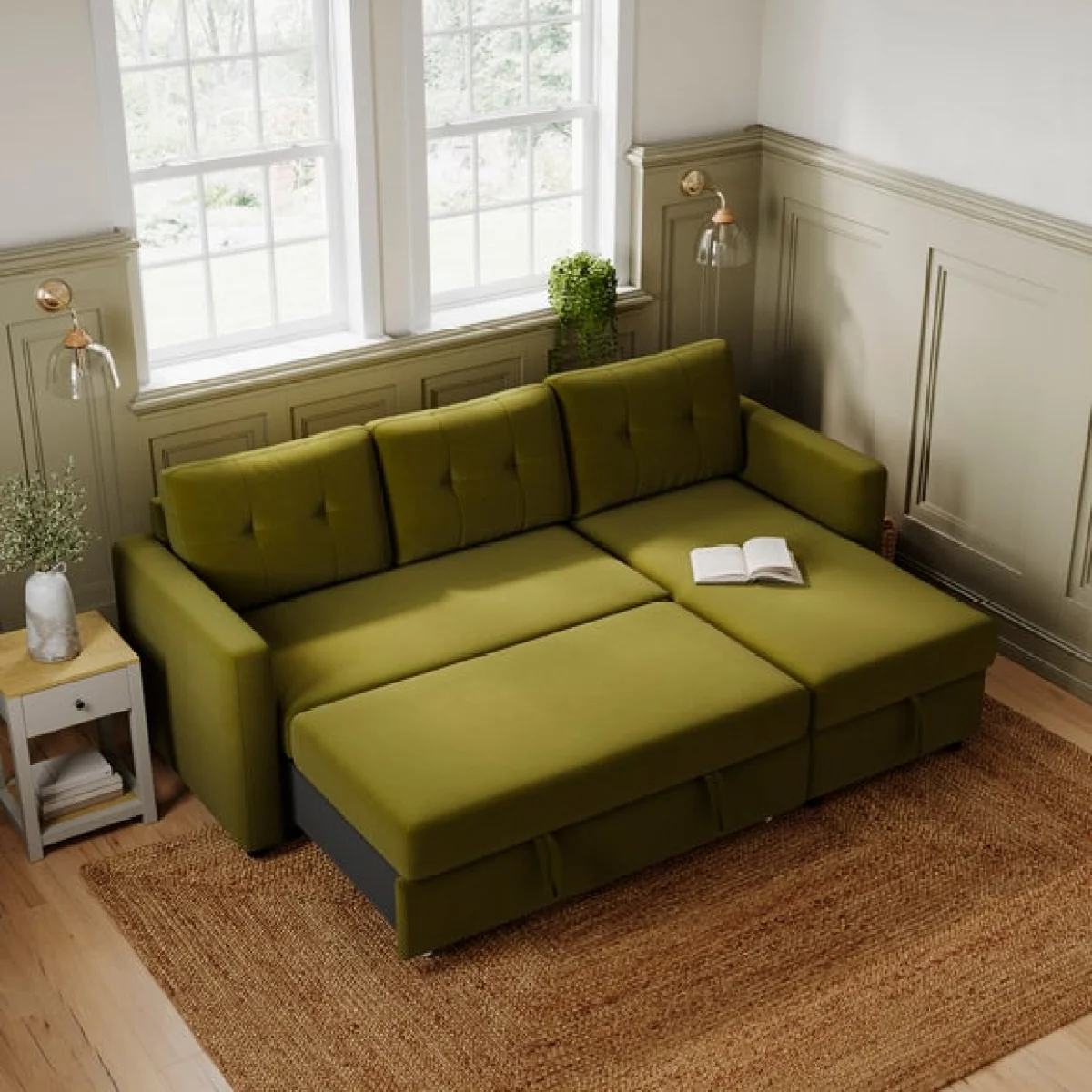 Barker Velvet Trundle Corner Chaise Sofa Bed – image 4