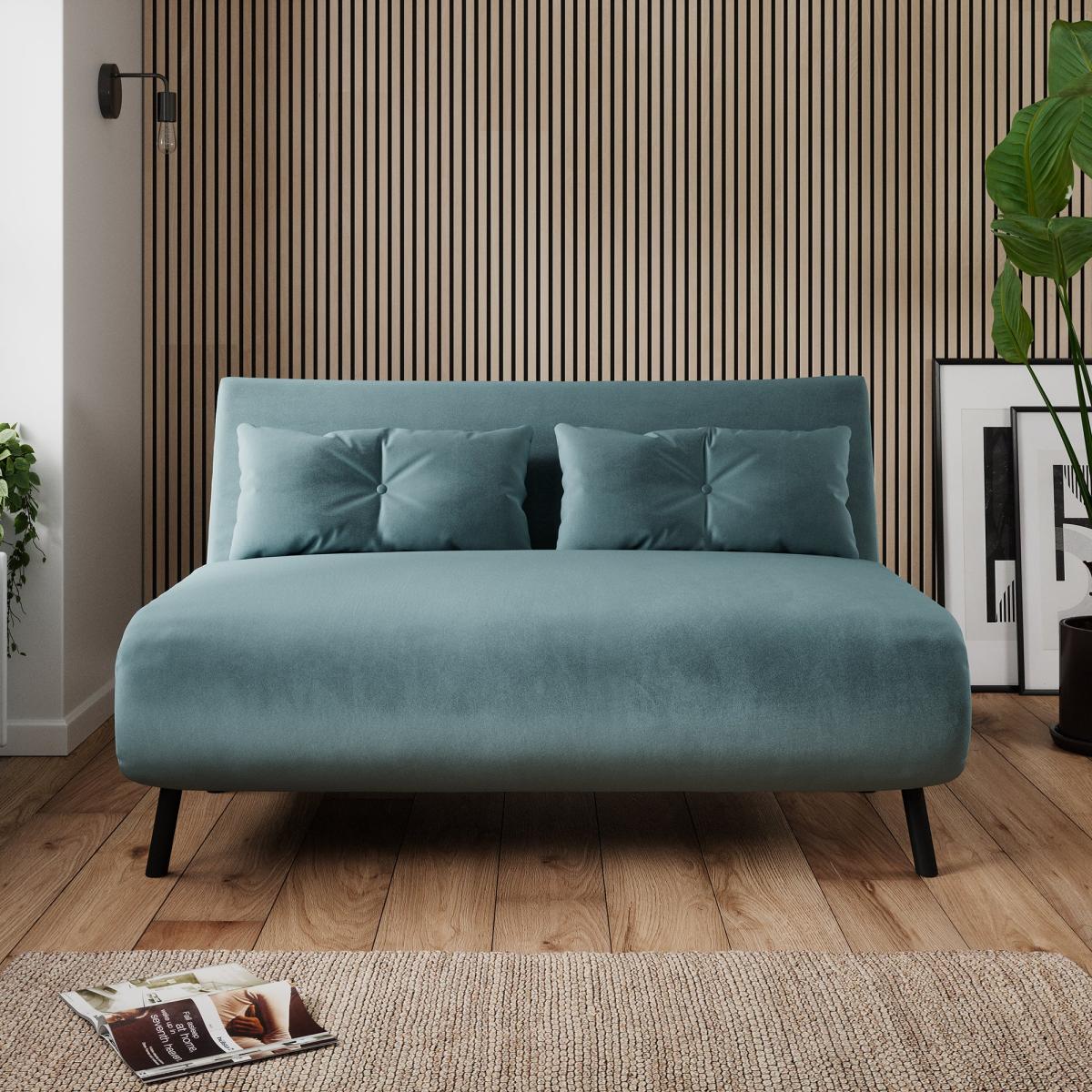 Phoebe Velvet Double Sofa Bed Pacific Blue – image 2