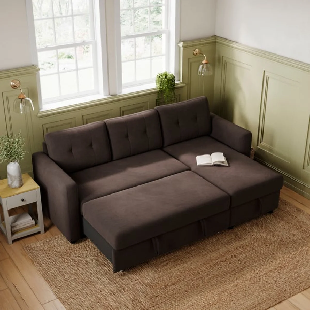 Barker Velvet Trundle Corner Chaise Sofa Bed – image 2