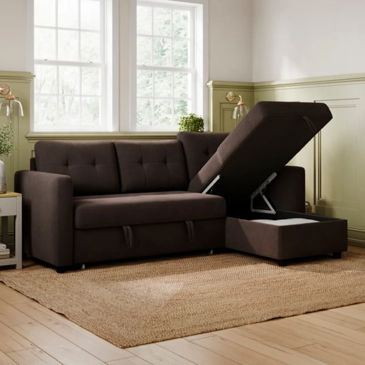 Barker Velvet Trundle Corner Chaise Sofa Bed – image 3