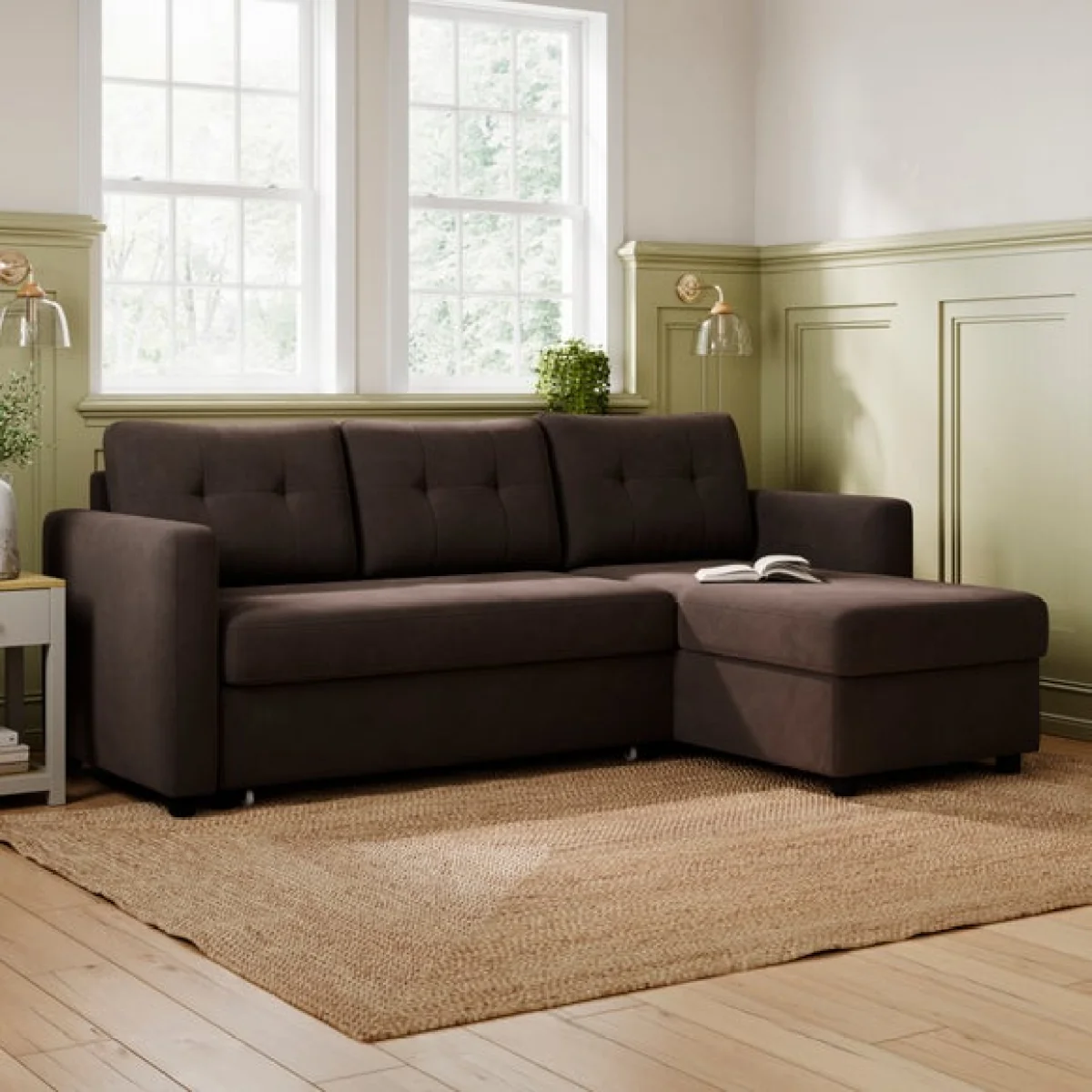 Barker Velvet Trundle Corner Chaise Sofa Bed – image 9