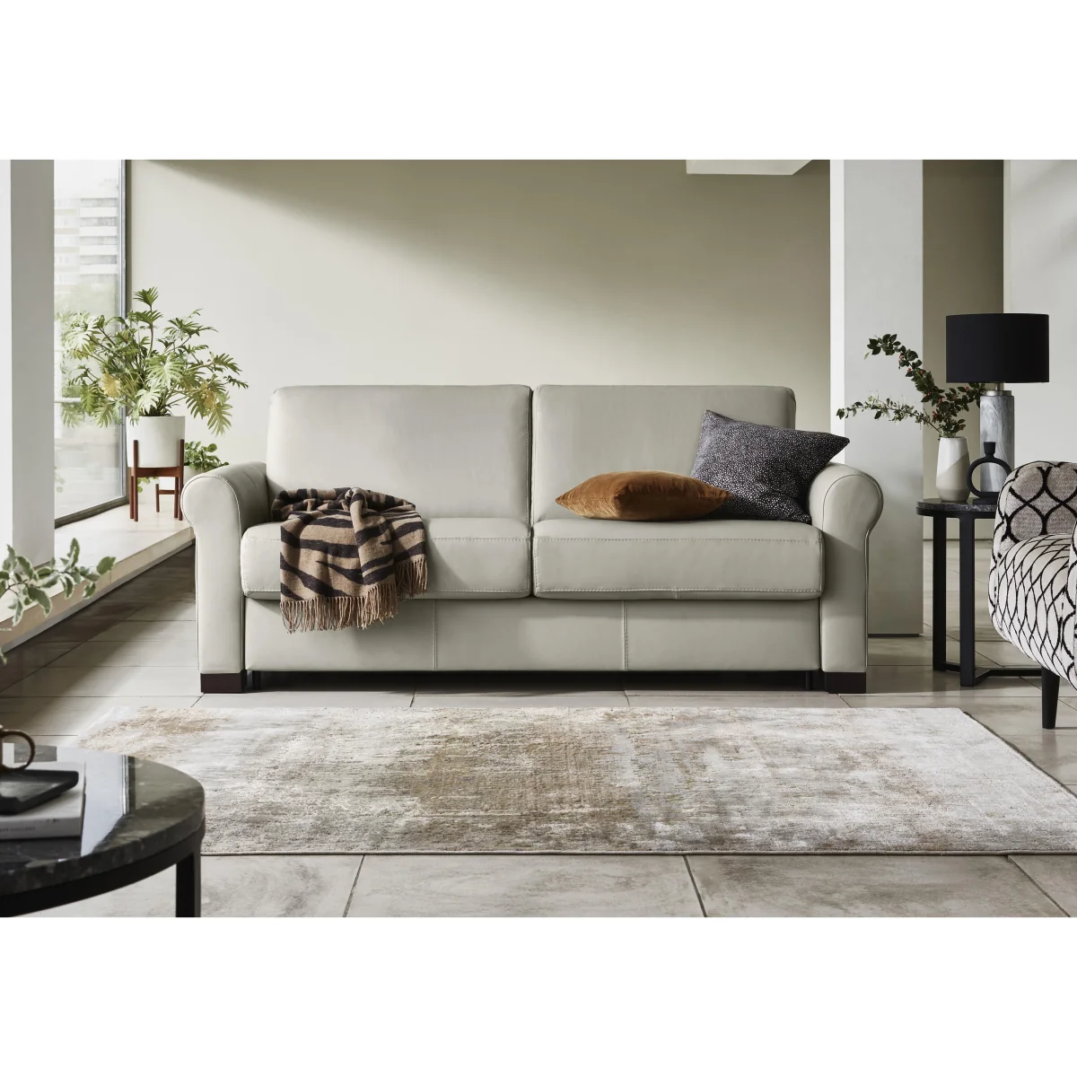 Nicoletti - Alcova 2.5 Seater Leather Sofa Bed with Scroll Arms - Torello Grigio Scuro - Sofas and Armchairs - In Time for Christmas – image 2