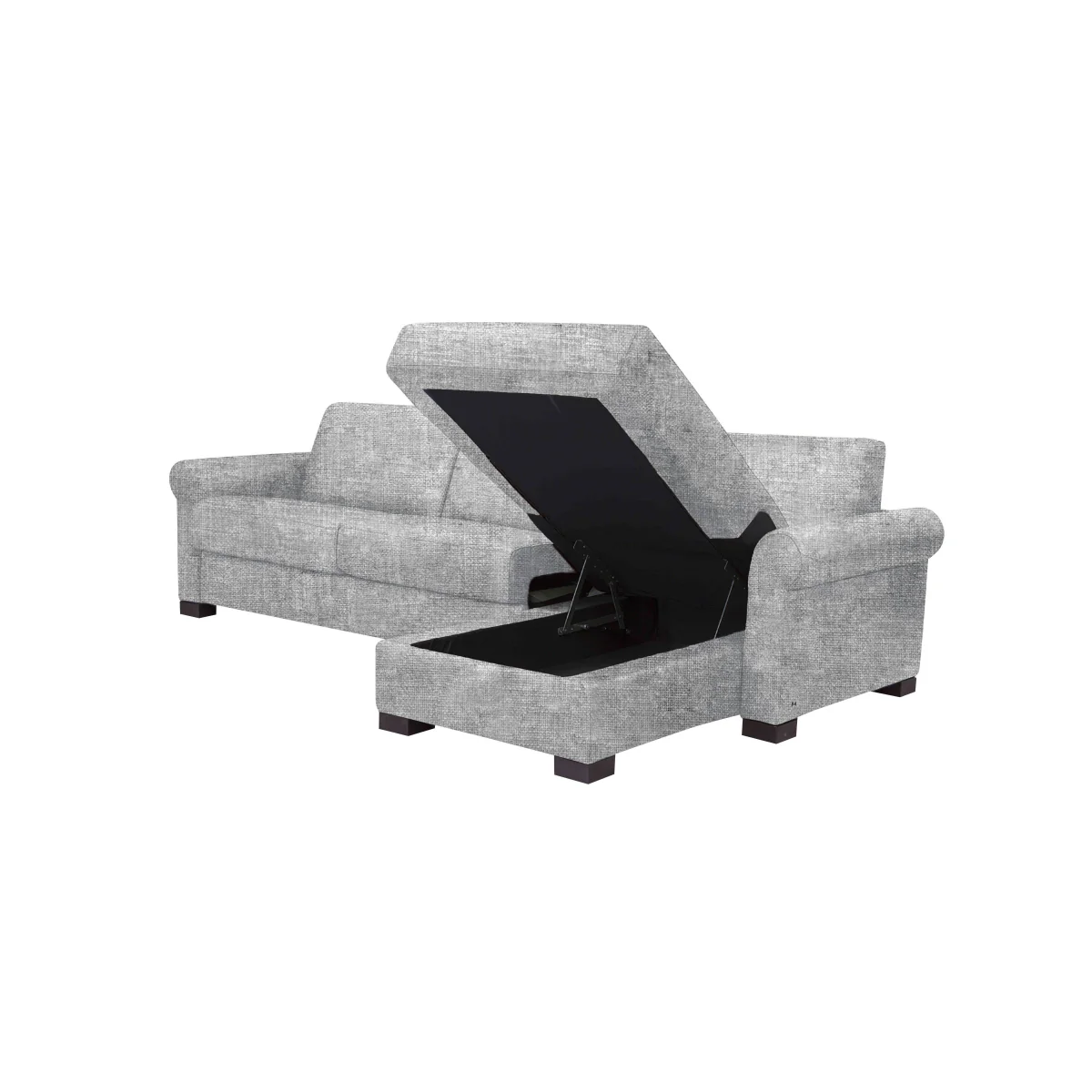 Nicoletti - Alcova 3 Seater Right Hand Facing Fabric Sofa Bed and Storage Chaise with Scroll Arms - Baobab Grigio – image 5