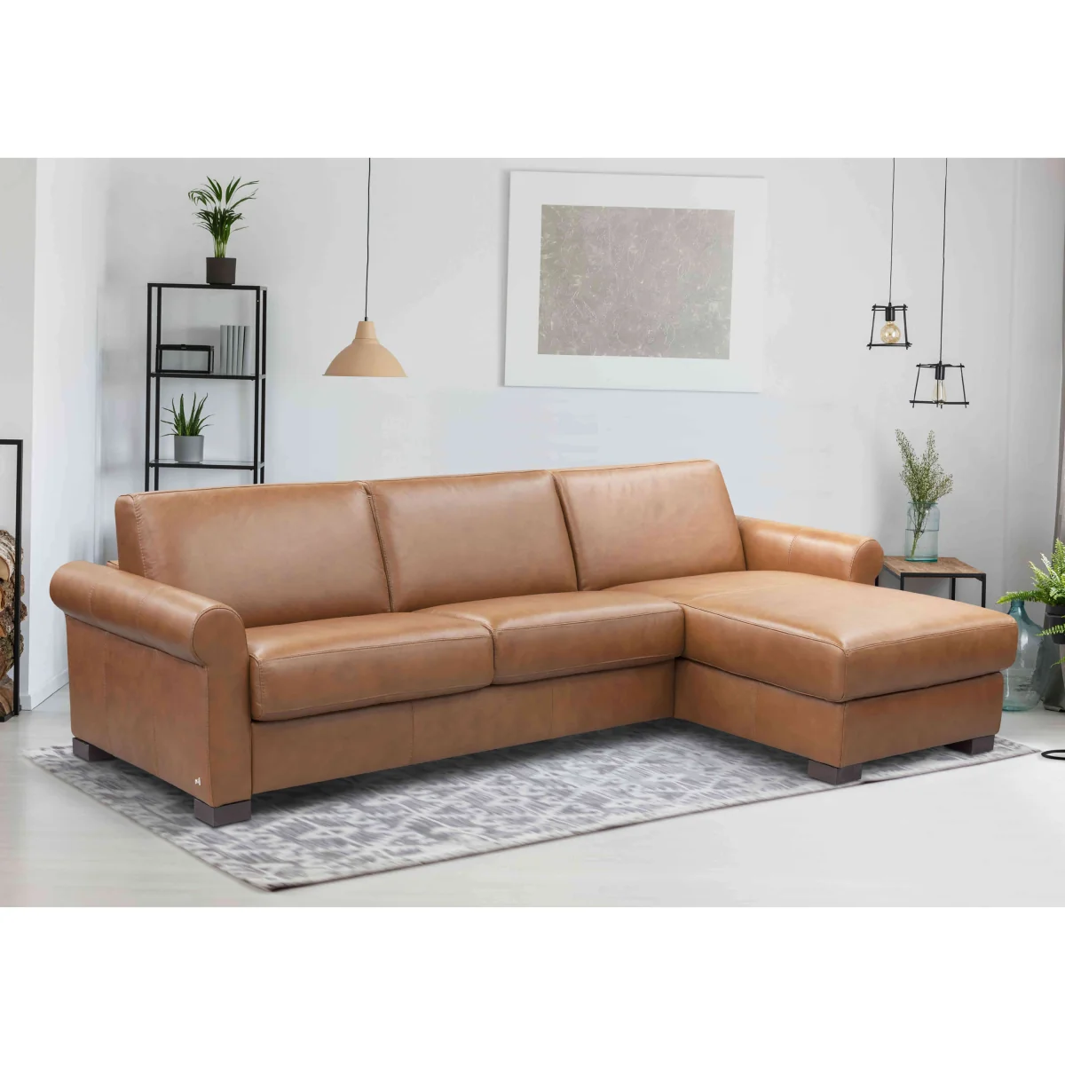 Nicoletti - Alcova 3 Seater Leather Sofa Bed and Storage Left Hand Facing Chaise with Scroll Arms - Sofas and Armchairs - In Time for Christmas – image 2