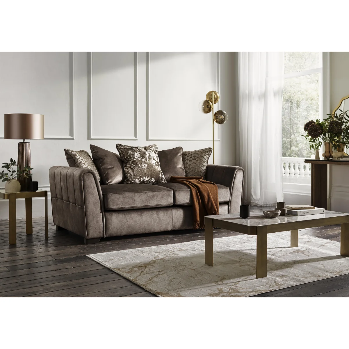 Mariah 3 Seater Fabric Scatter Back Sofa Bed - Dapple Cream with Brass Insert - Sofas and Armchairs - In Time for Christmas – image 2