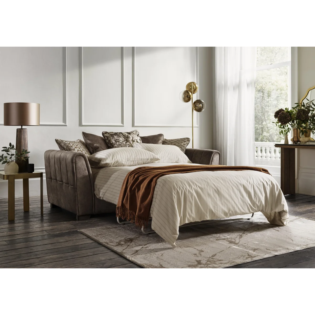 Mariah 3 Seater Fabric Scatter Back Sofa Bed - Dapple Cream with Brass Insert - Sofas and Armchairs - In Time for Christmas – image 3