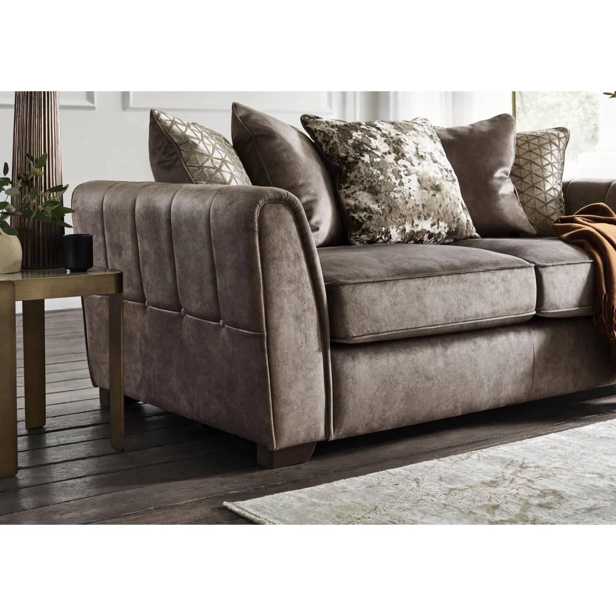 Mariah 3 Seater Fabric Scatter Back Sofa Bed - Dapple Cream with Brass Insert - Sofas and Armchairs - In Time for Christmas – image 5