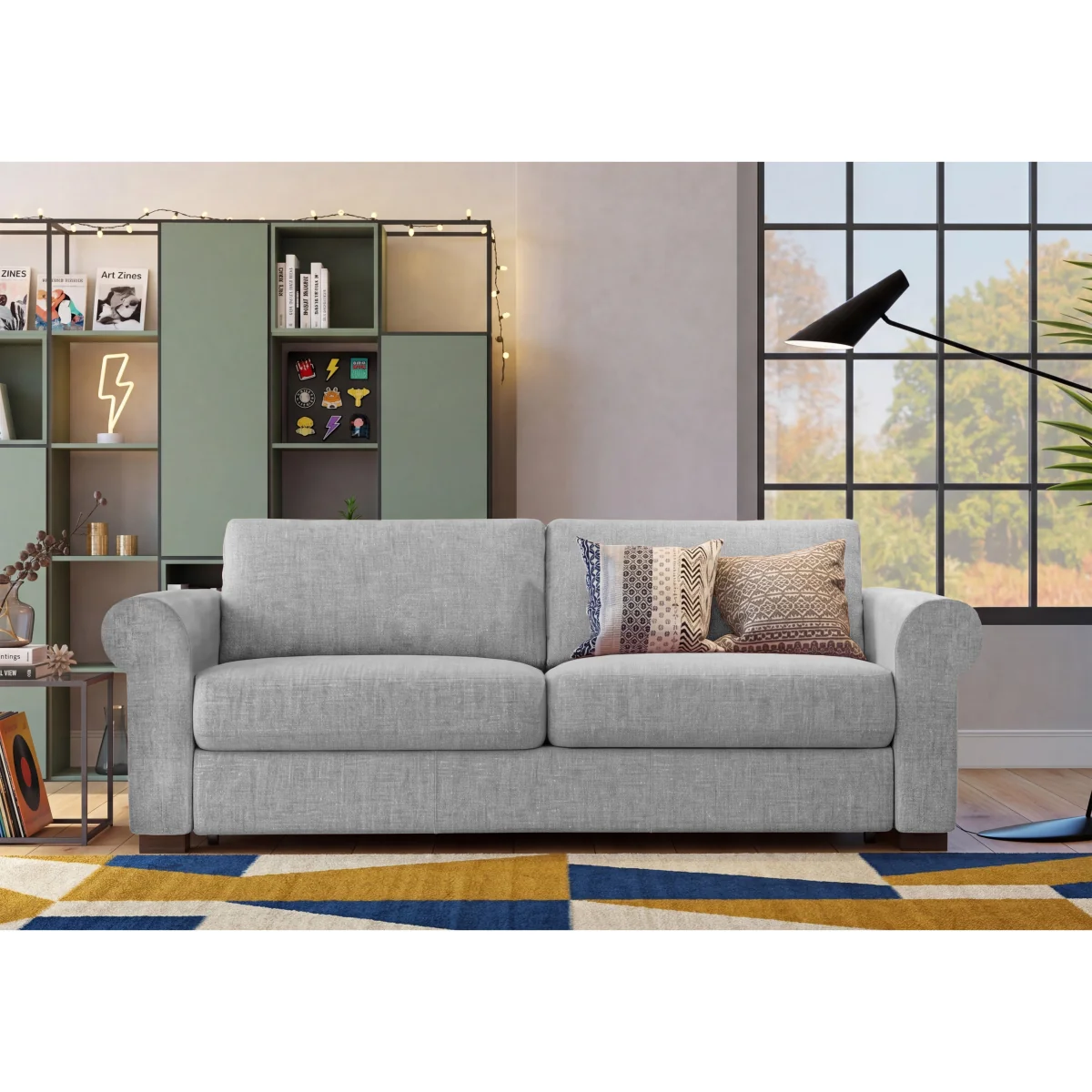 Nicoletti - Alcova 3 Seater Fabric Sofa Bed with Scroll Arms - Baobab Blue – image 2