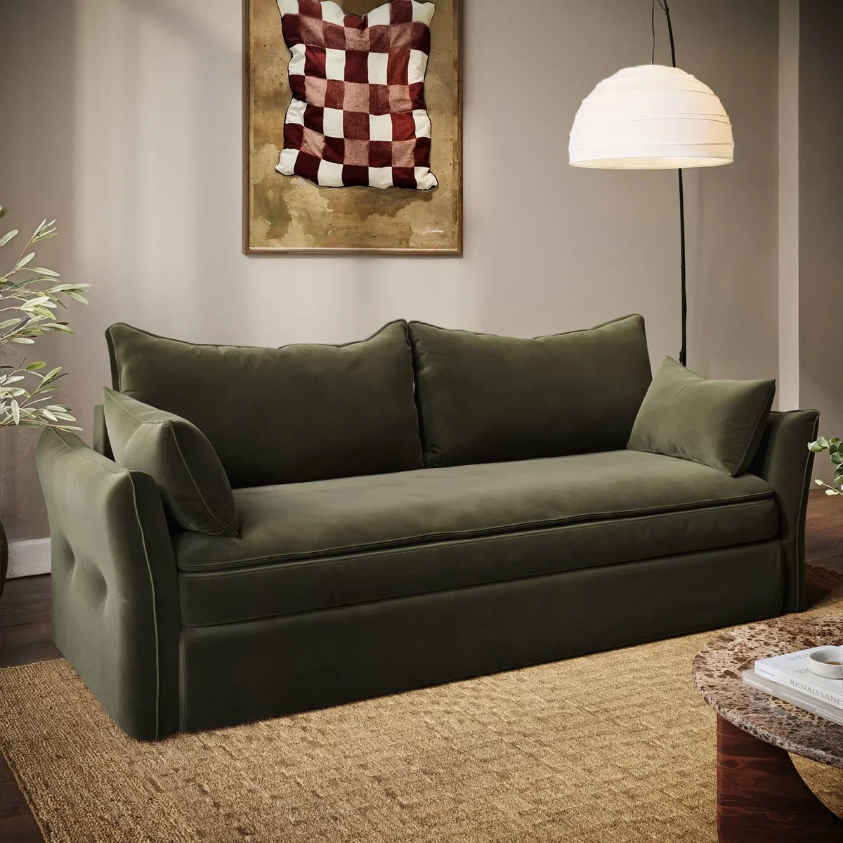 3 Seater Pull-Out Sofa Bed with Storage in Khaki Green Velvet - Gaia – image 2