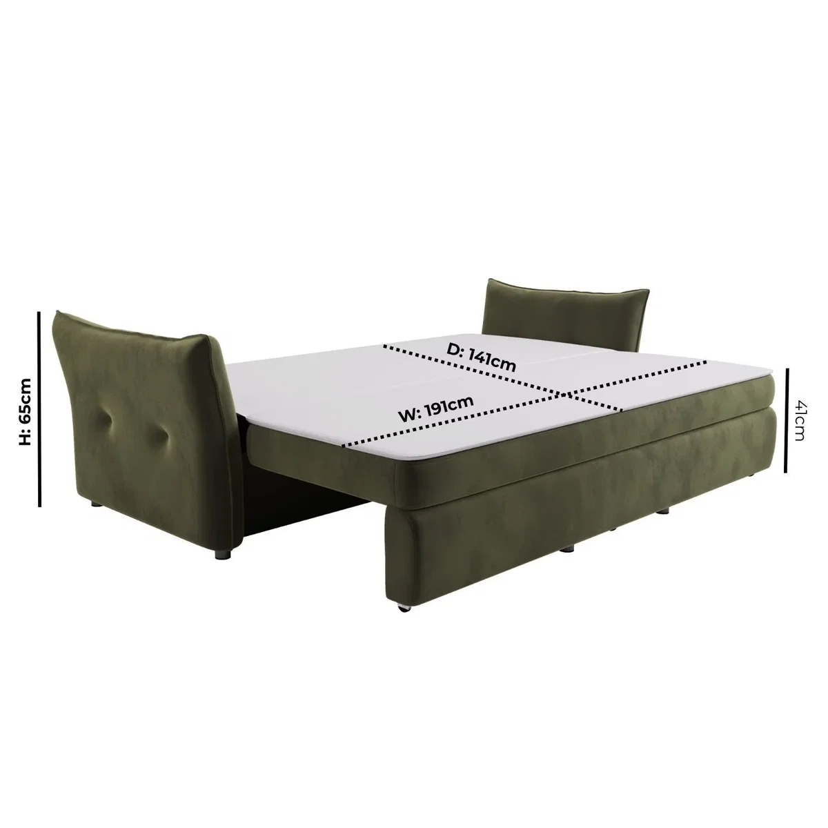 3 Seater Pull-Out Sofa Bed with Storage in Khaki Green Velvet - Gaia – image 6