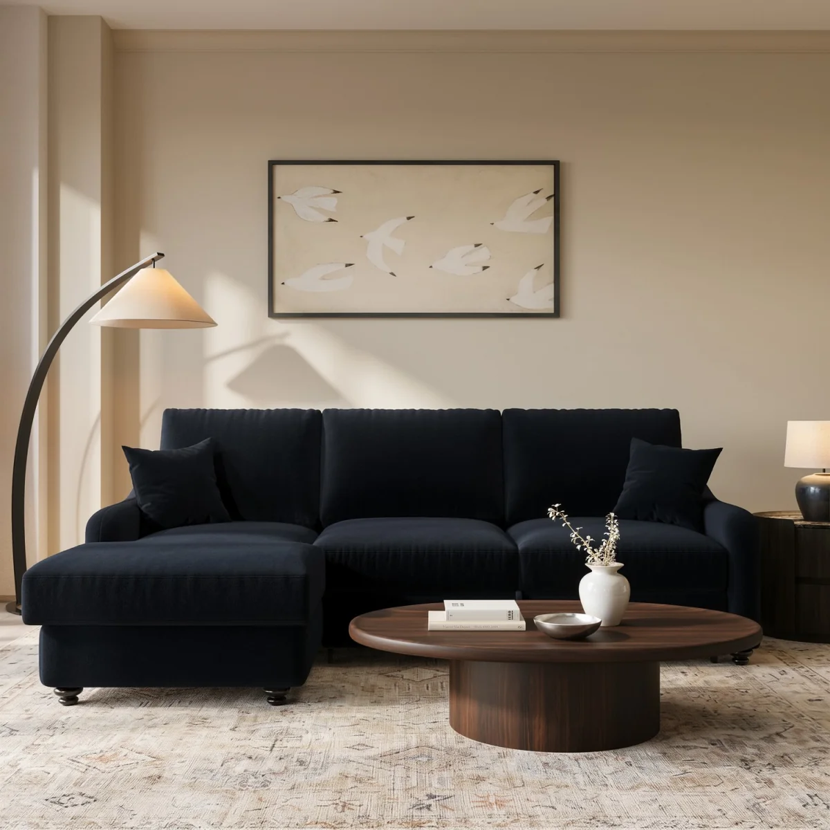 4 Seater Pull-Out Chaise Corner Sofa Bed with Storage in Navy Chenille - Quinn – image 2