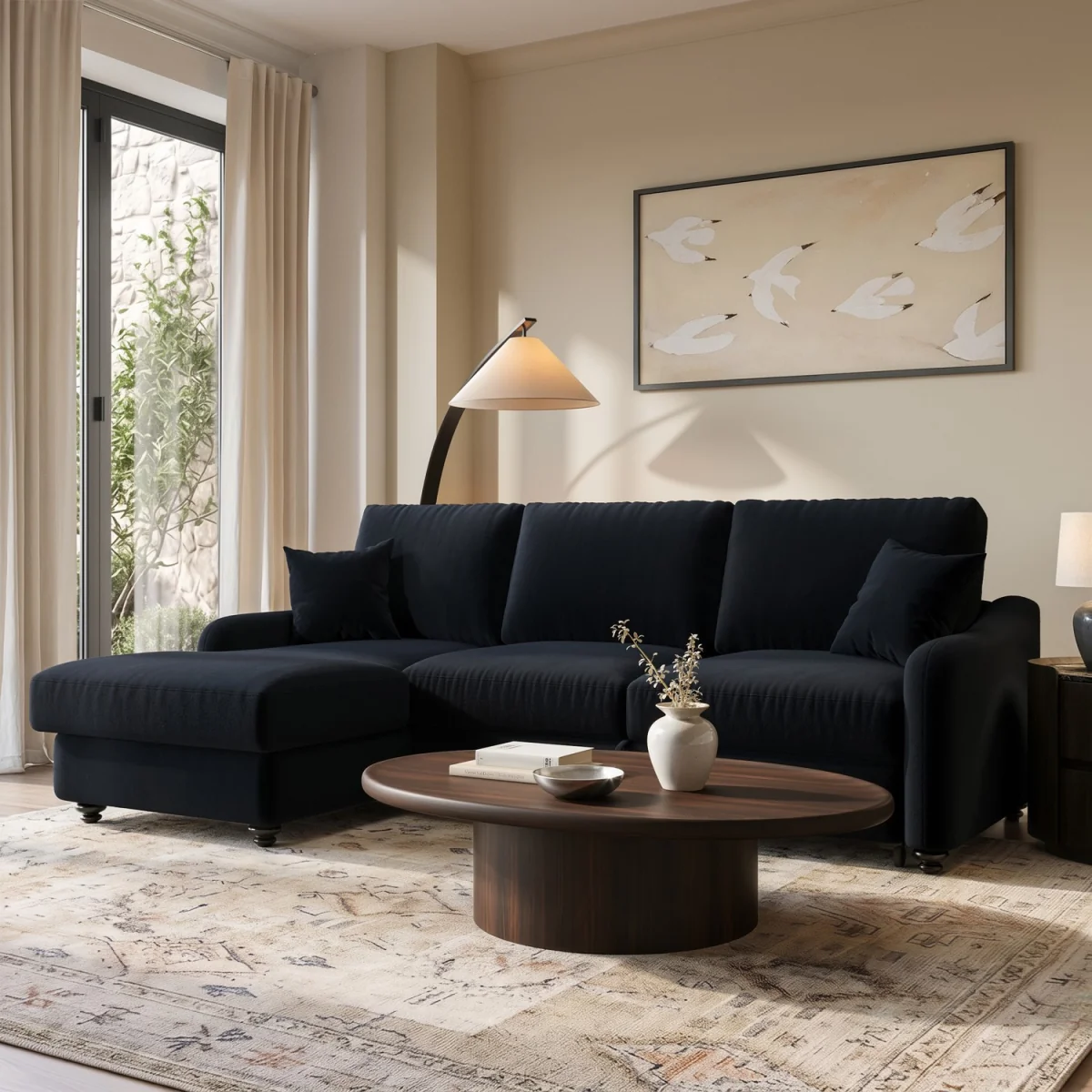 4 Seater Pull-Out Chaise Corner Sofa Bed with Storage in Navy Chenille - Quinn – image 1