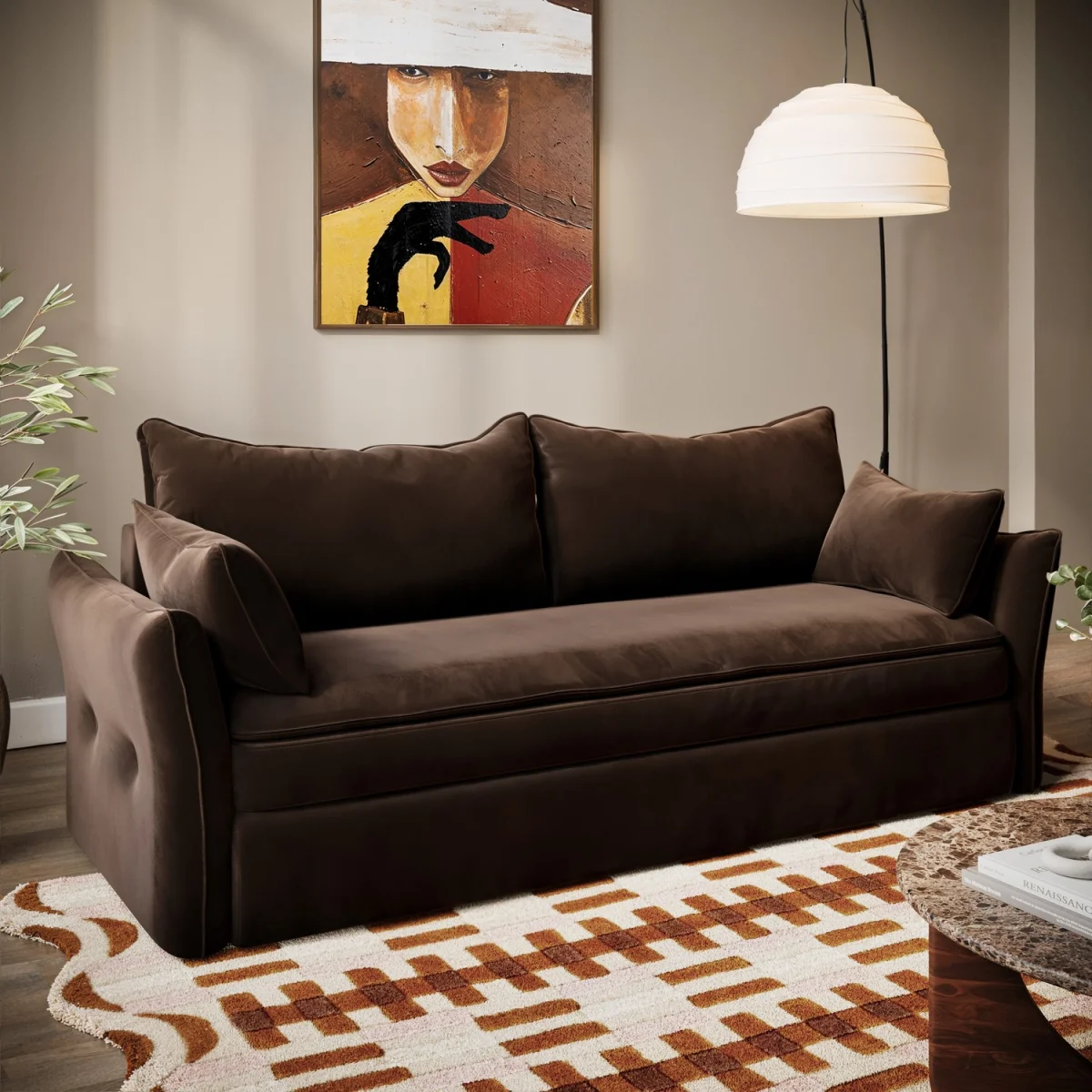 3 Seater Pull-Out Sofa Bed with Storage in Chocolate Brown Velvet - Gaia – image 2