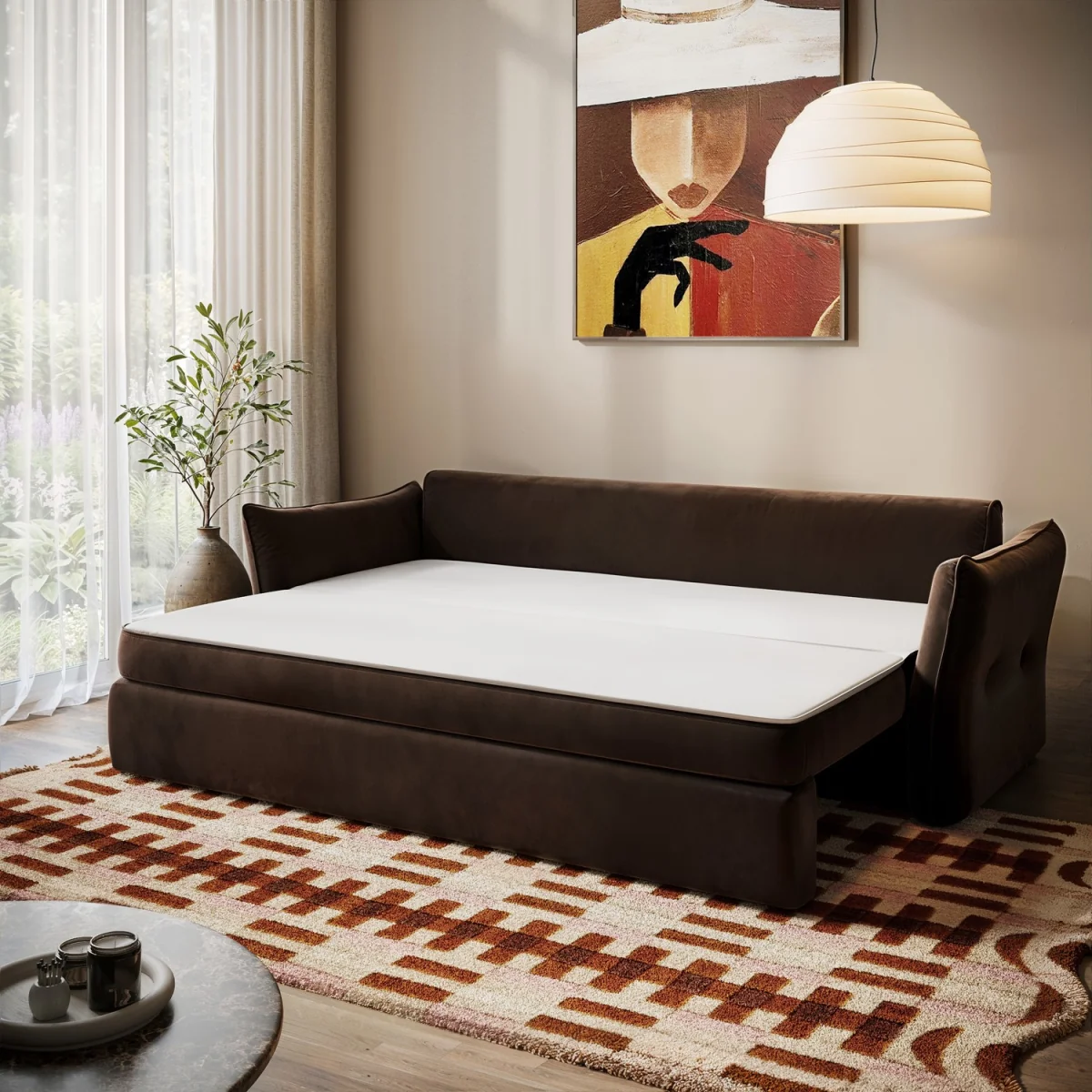 3 Seater Pull-Out Sofa Bed with Storage in Chocolate Brown Velvet - Gaia – image 3