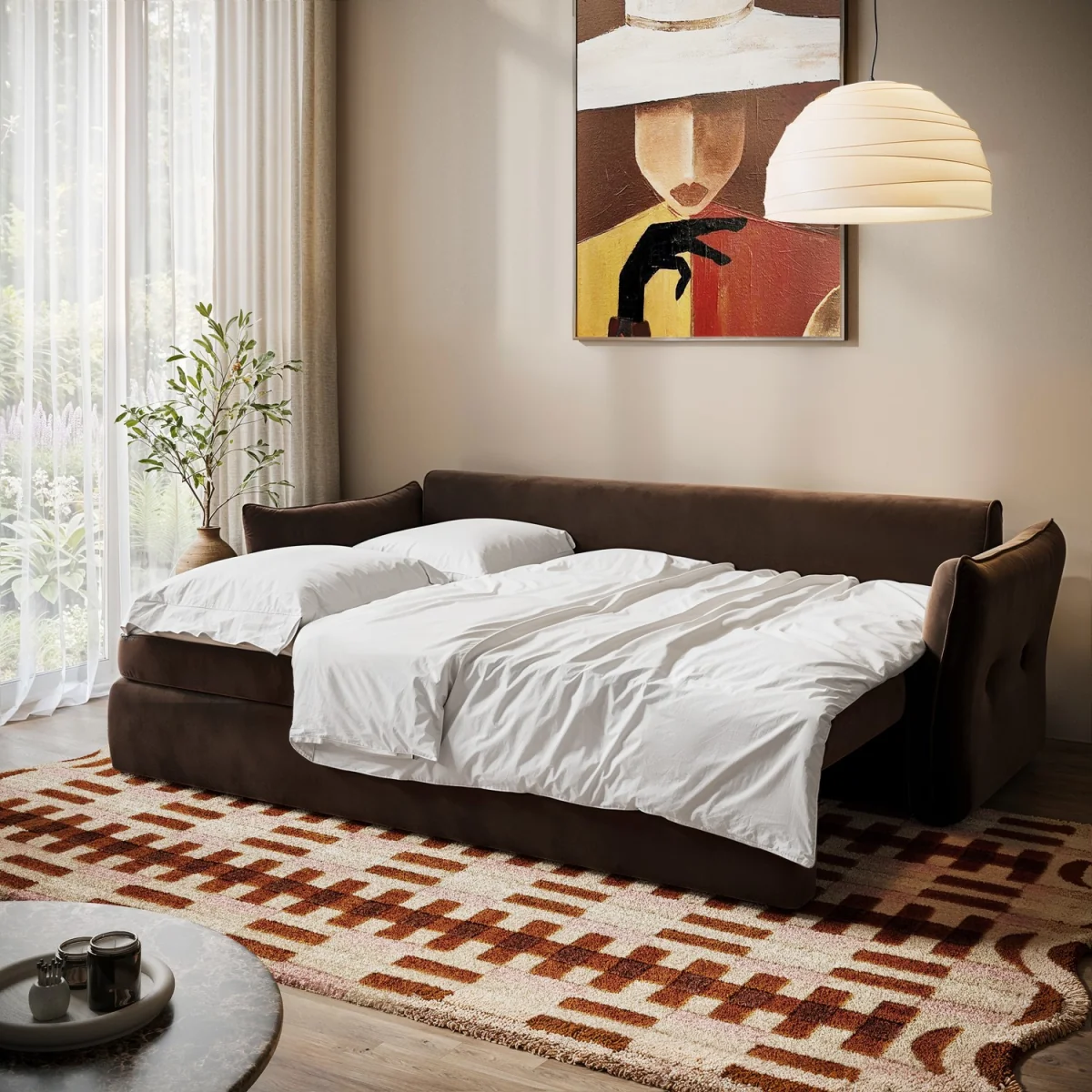 3 Seater Pull-Out Sofa Bed with Storage in Chocolate Brown Velvet - Gaia – image 4