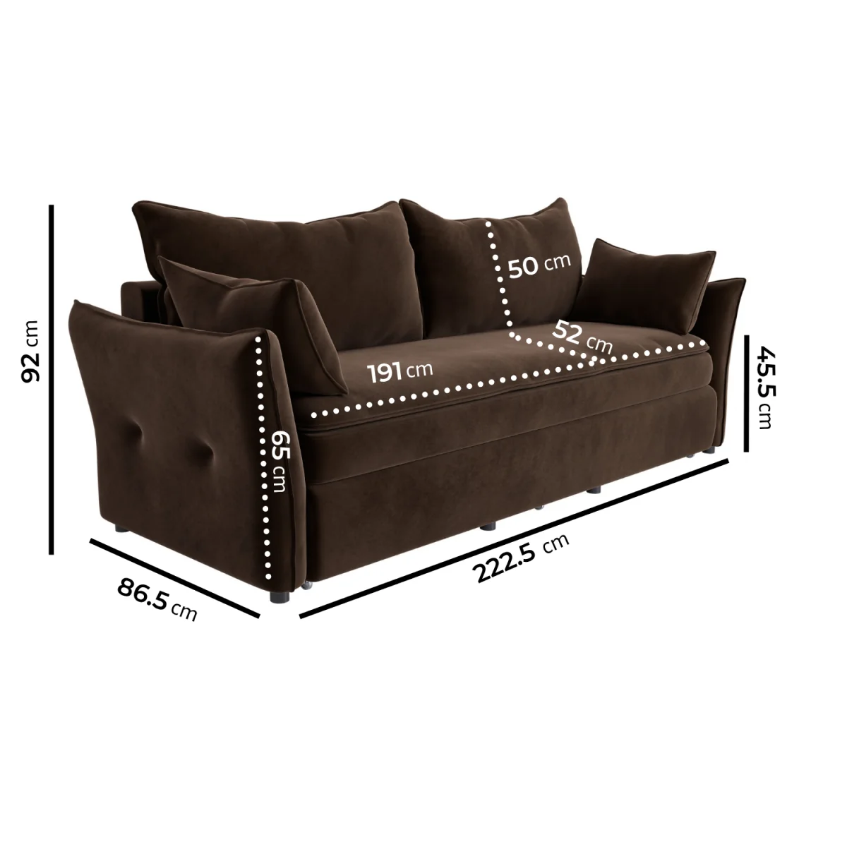3 Seater Pull-Out Sofa Bed with Storage in Chocolate Brown Velvet - Gaia – image 5