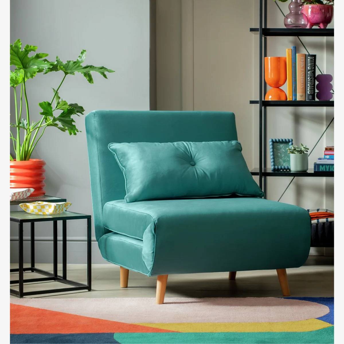 Habitat Roma Single Velvet Chairbed - Teal – image 1