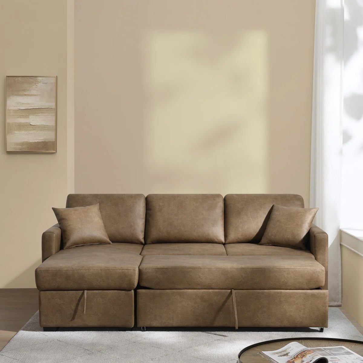 Habitat Reagan Faux Leather Left Hand Chaise Storage Sofa Bed - Tan – image 3