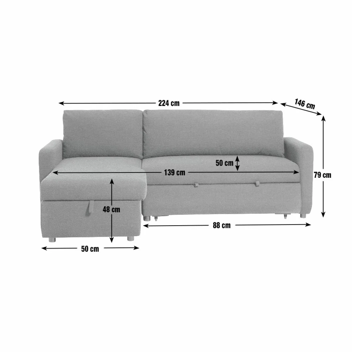 Habitat Enia Fabric Left Hand Corner Chaise Sofa Bed - Grey – image 10