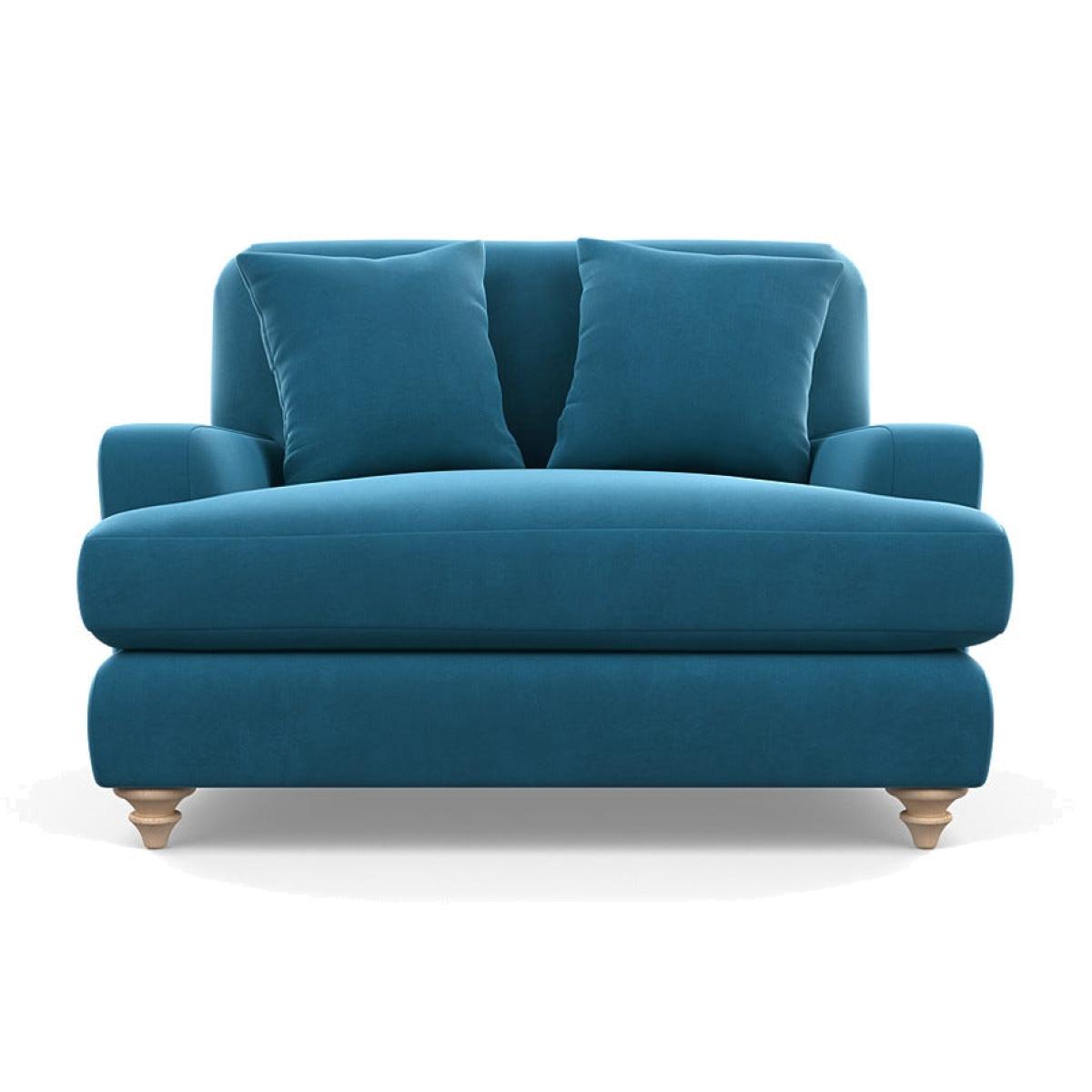 Heal's Hampstead Loveseat Smart Velvet Ocean Natural Feet - Heal's UK Furniture