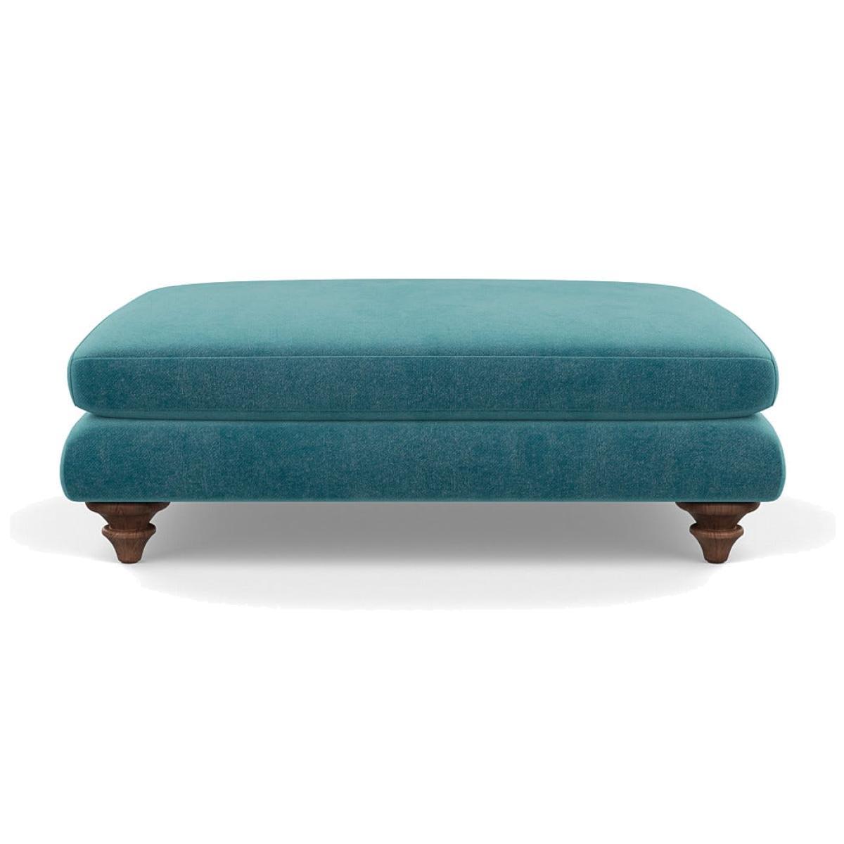 Heal's Hampstead Large Footstool Smart Luxe Velvet Airforce Blue Chestnut Stain Feet - Heal's UK Bedroom Furniture