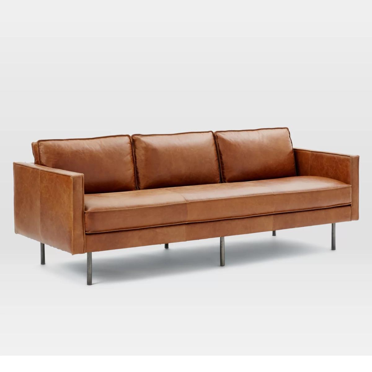 west elm Axel Large 3 Seater Leather Sofa, Saddle – image 2