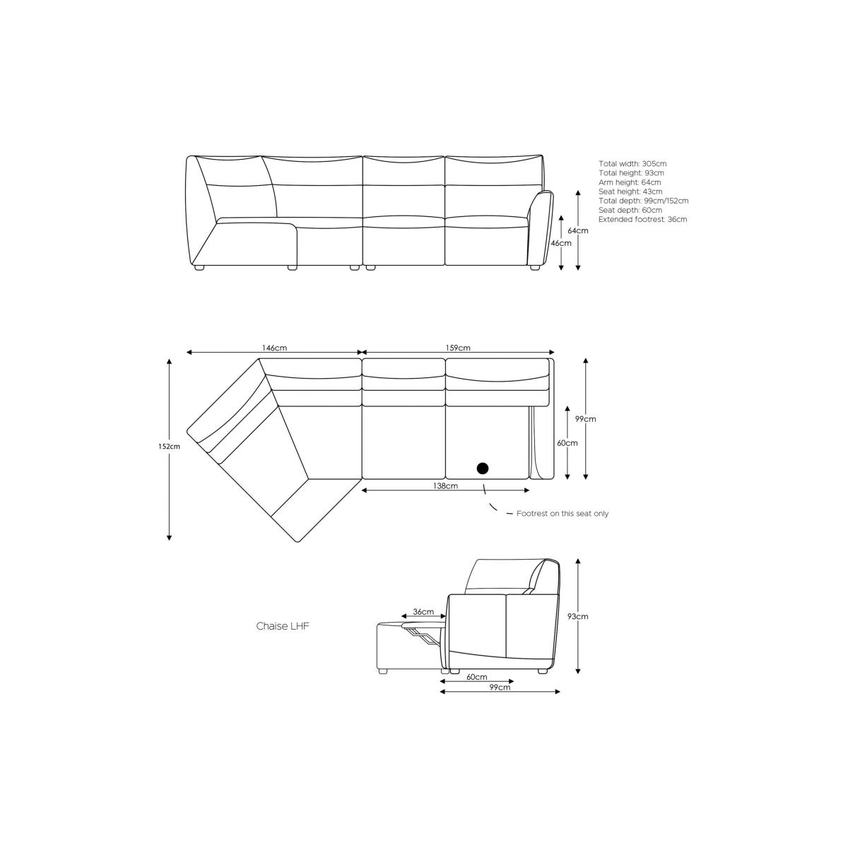 At the Helm Hudson Motion LHF 4 Seater Leather Corner Sofa – image 6