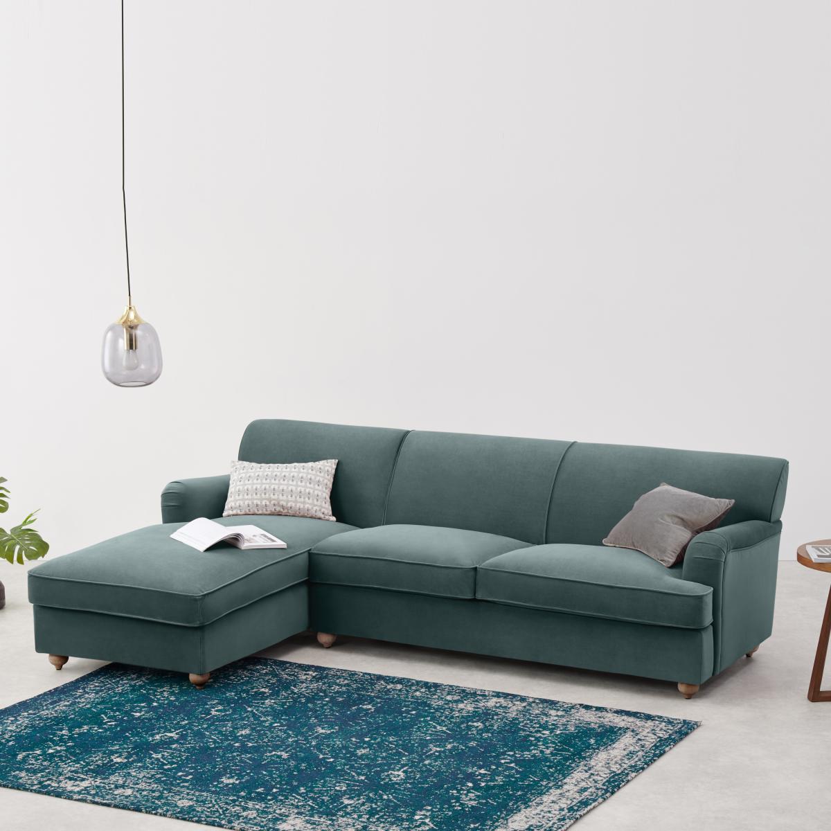Orson Left Hand Facing Chaise End Sofa Bed, Slate Blue Recycled Velvet – image 4