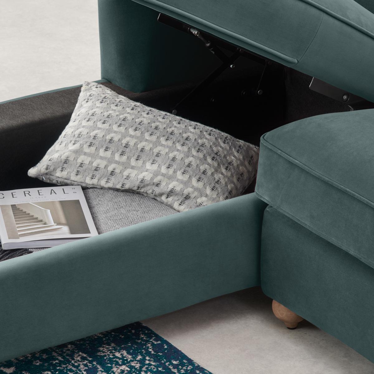 Orson Left Hand Facing Chaise End Sofa Bed, Slate Blue Recycled Velvet – image 7