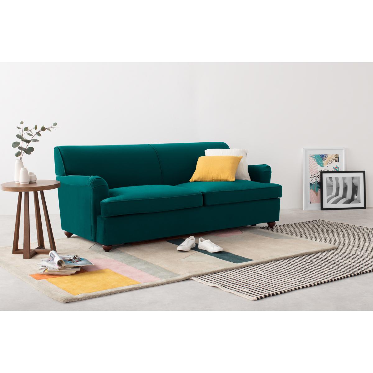 Orson 3 Seater Sofa Bed, Teal Blue Recycled Velvet – image 4