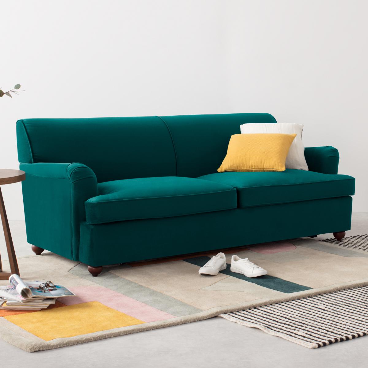 Orson 3 Seater Sofa Bed, Teal Blue Recycled Velvet – image 10