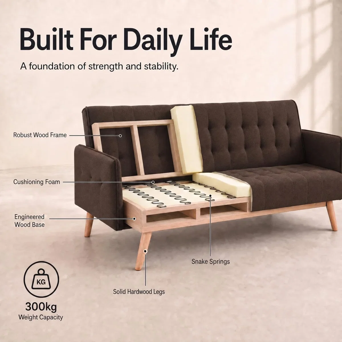 Mario Linen Sofa Bed - Brown – image 5