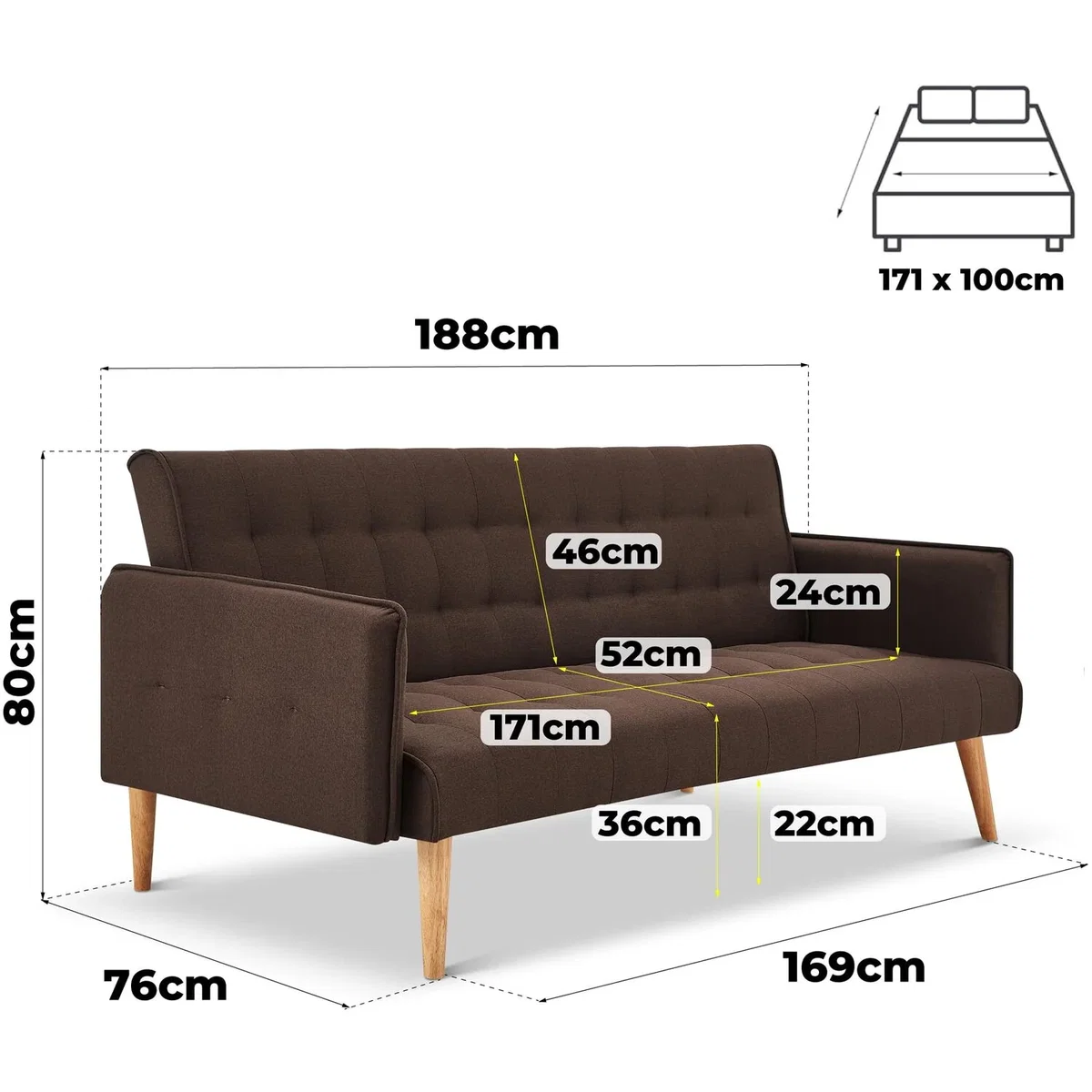 Mario Linen Sofa Bed - Brown – image 8