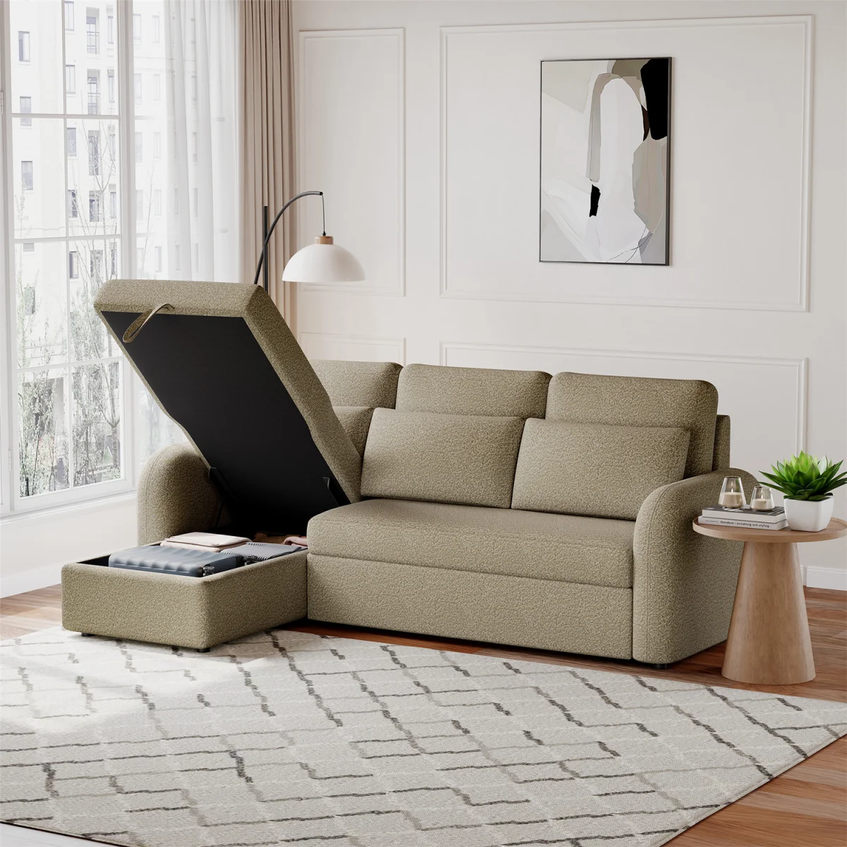 FLYN L-Shape 3-Seater Boucle Sofa Bed - Boucle Taupe – image 3