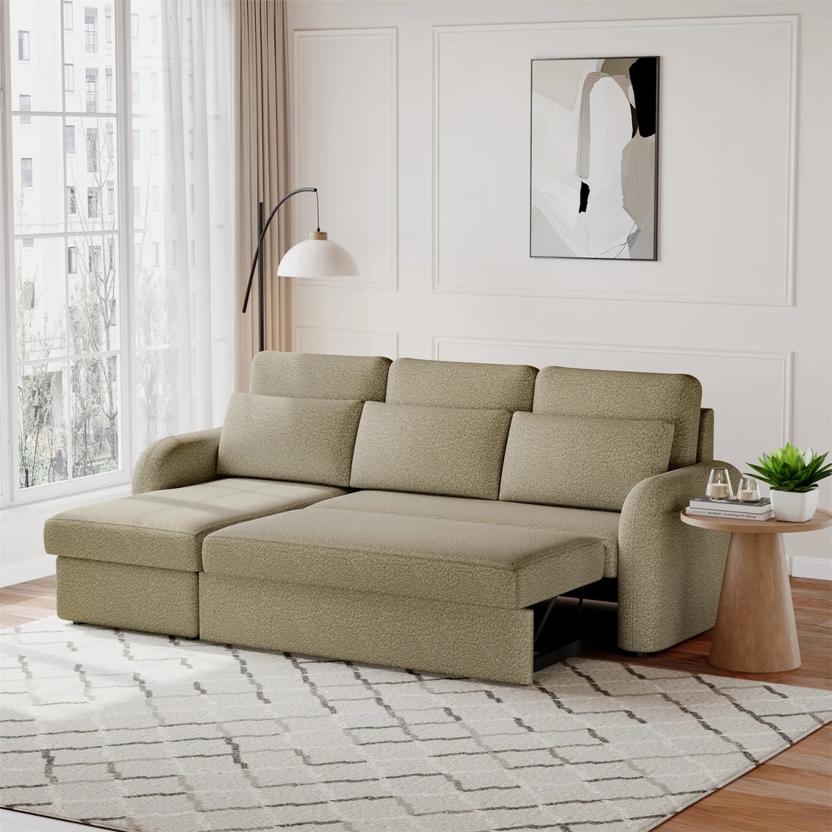 FLYN L-Shape 3-Seater Boucle Sofa Bed - Boucle Taupe – image 4